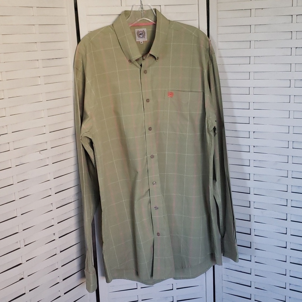 Cinch green and pink mens button down long sleeve shirt size L